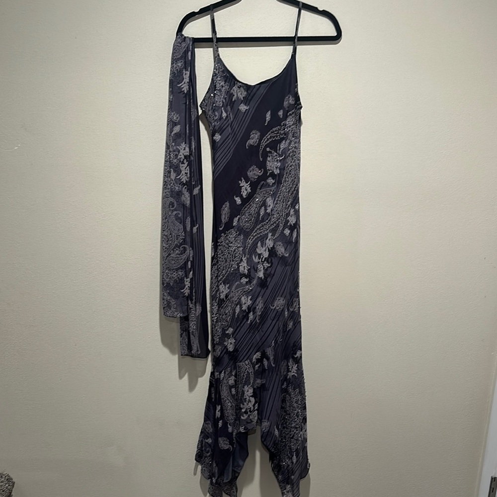 Adrianna Papell Blue and Black Asymmetrical Cocktail Dress